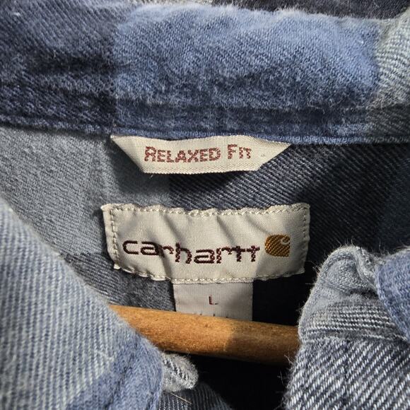 Carhartt Shirt Mens Large Blue Flannel Long Sleeve Button Down Plaid Relaxed - Picture 3 of 12